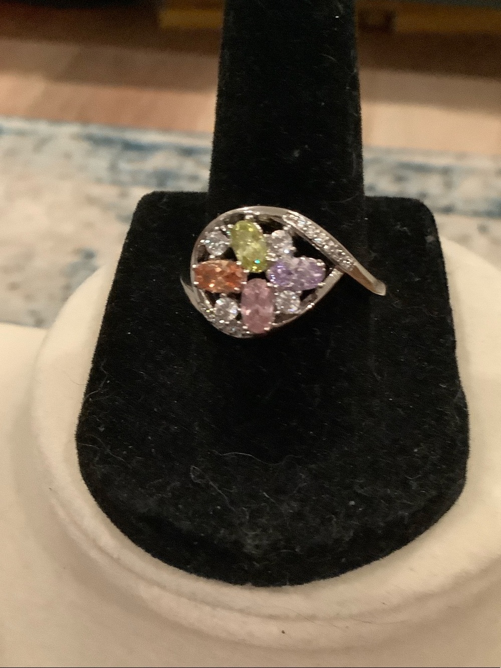 Size 8 Multicolor Gemstone Sterling Silver Flower Ring - Women Jewelry
